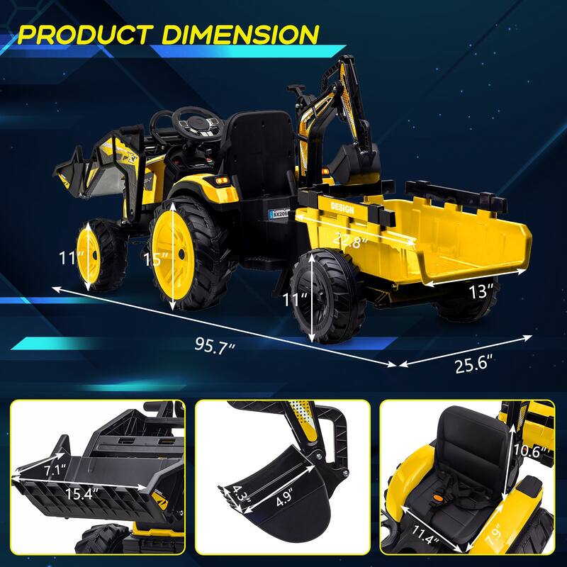 3 in 1 Ride on Tractor Excavator Bulldozer 24V