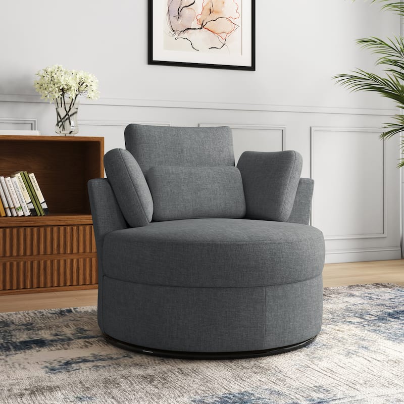 Upholstered Accent Swivel Barrel Armchair Club Chair with Pillows - Grey Chenille
