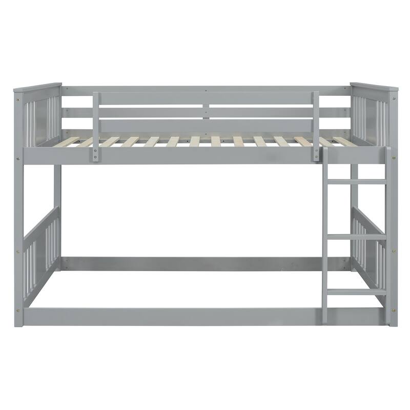 Full Over Full Bunk Bed with Ladder and Gray Solid Wood, 300lb Capacity, Space-Saving Design