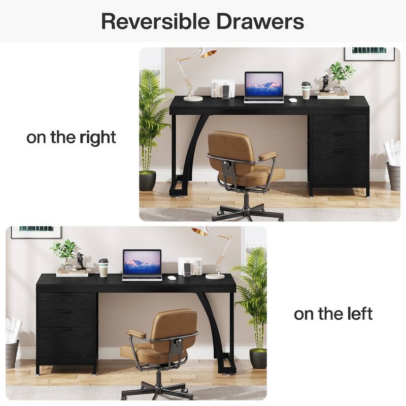 Computer Desk with 3 Drawers, 59" PC Desk Study Writing Table Workstation, Reversible File Storage for Home Office