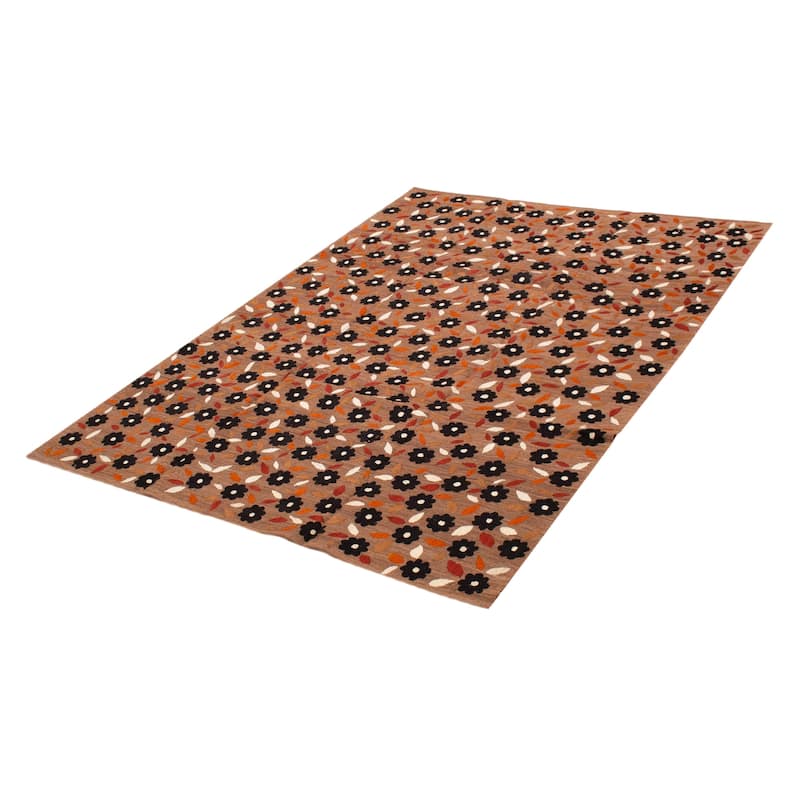 ECARPETGALLERY Flat-Weave Ankara FW Brown Silk, Wool Kilim - 6'11 x 9'2