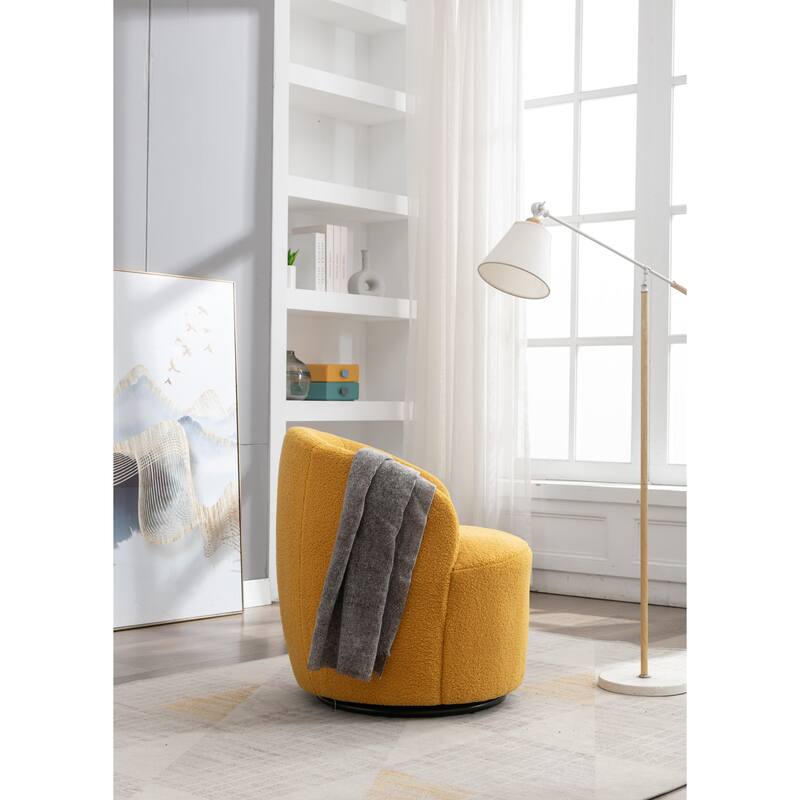 Swivel Accent Armchair Teddy Fabric Upholstered Barrel Chair with Black Point Round Swivel Metal Base