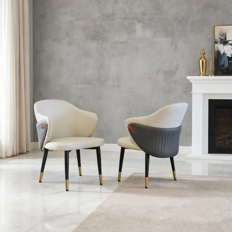 PU Leather Upholstered Chairs Set of 2, Ergonomic Side Chairs, Minimalist Design - Beige