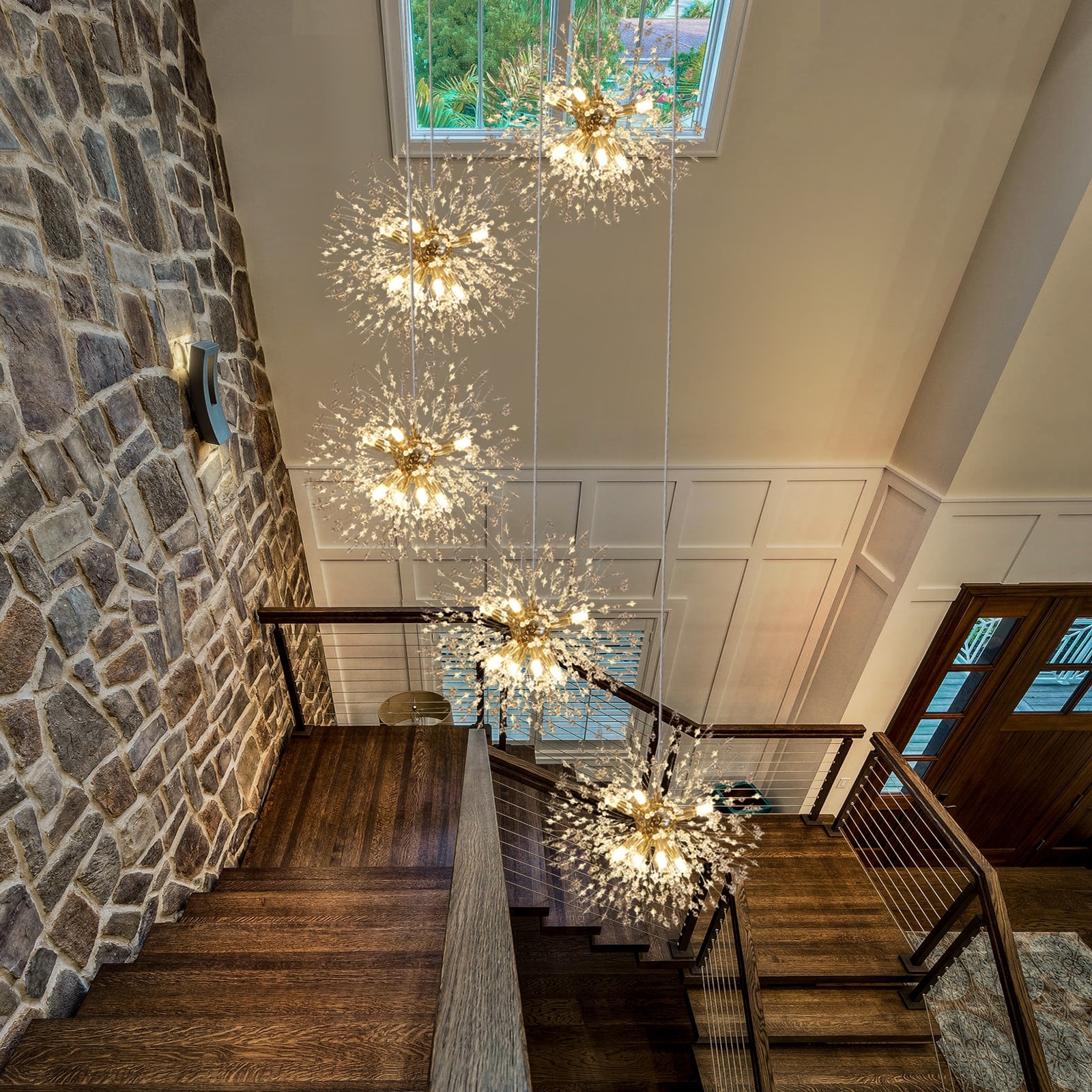 24/40-Light Modern Glam Crystal Dandelion Sputnik Chandelier Globe Pendant Ceiling Lightwith with Bulbs Included