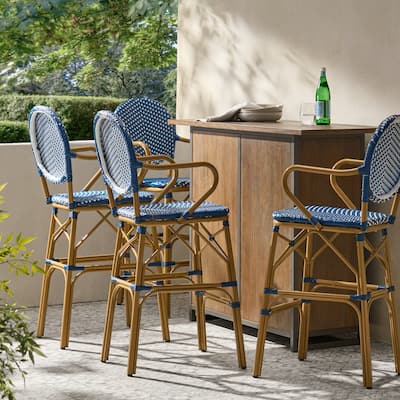 Vande Wicker and Aluminum Outdoor 29.5 Inch French Barstools by Christopher Knight Home