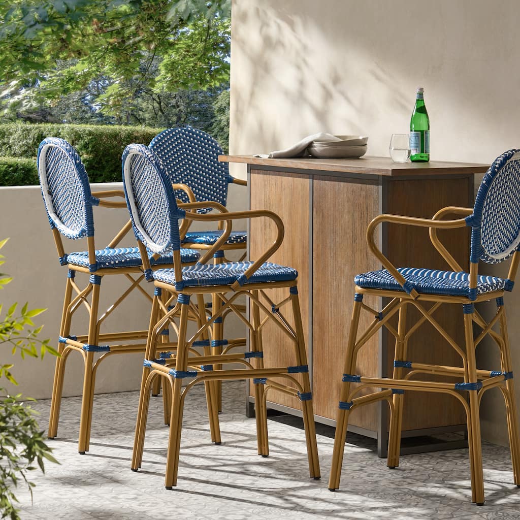 Vande Wicker and Aluminum Outdoor 29.5 Inch French Barstools by Christopher Knight Home