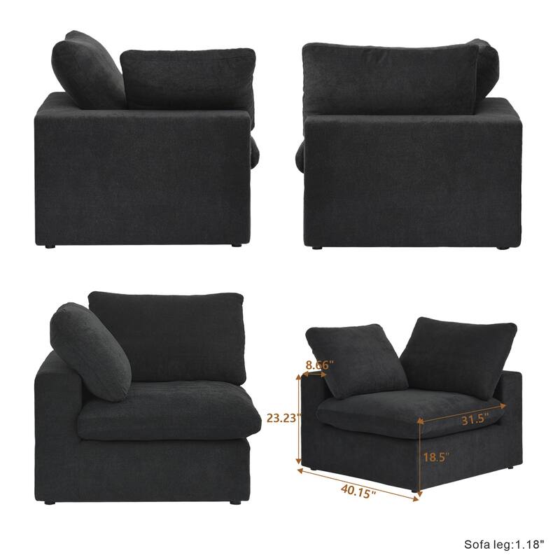 160 in. Free Combination Overstuffed Down Filled Comfort Linen U-shape 6-Seat Sofa Modular Sectional with Ottoman