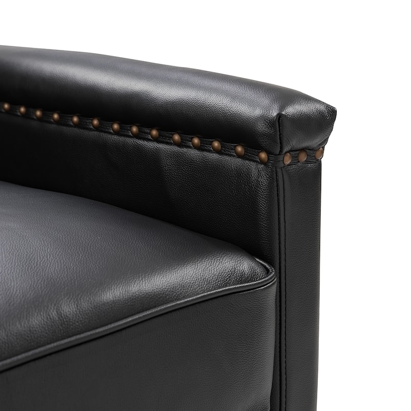 Rita Classic Genuine Leather Swivel Armchair With Nailhead Trims By HULALA HOME