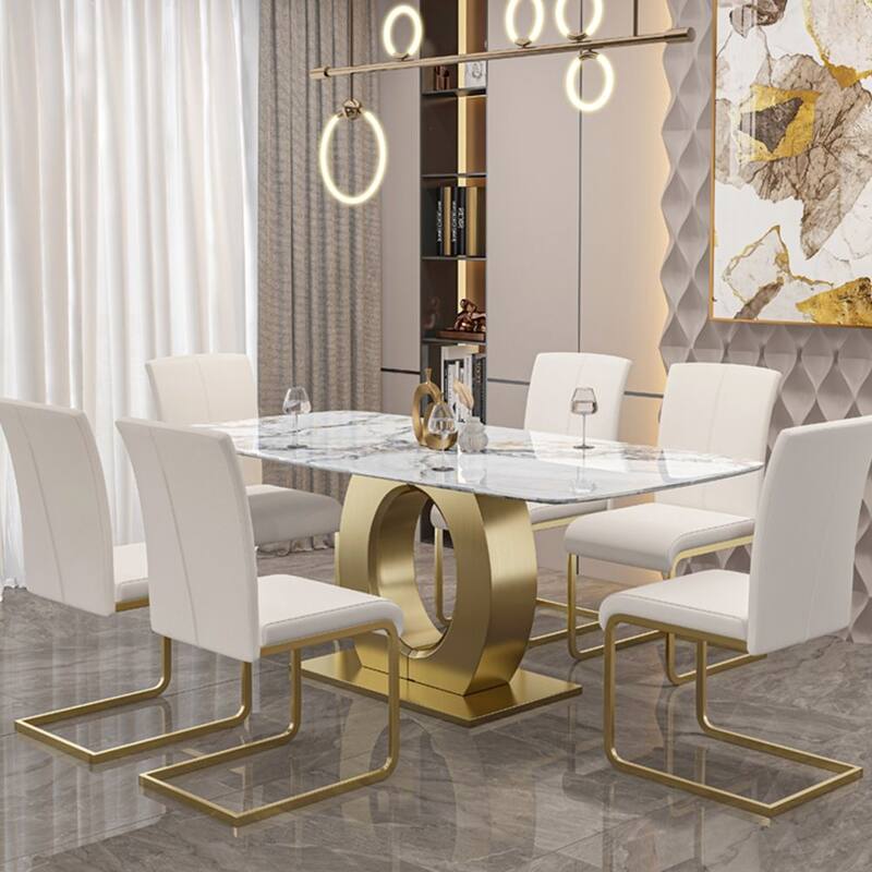 Luxury and Modern Home Dining Side Chair, White Leather Upholstered, Gold Legs, Set of 2, Assembly Needed - 37.80”