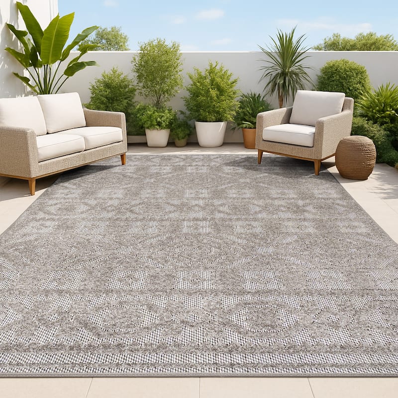 JONATHAN Y Jordan High-Low Pile Mediterranean Tile Indoor/Outdoor Area Rug