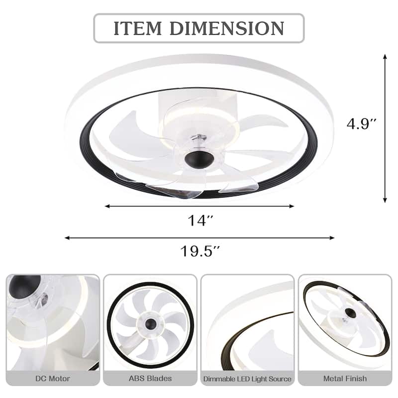 Cusp Barn 20-In Low Profile Ceiling Fan with Light and Remote Control, DC Motor 6 Speeds Flush Mount Dimmable LED Lighting