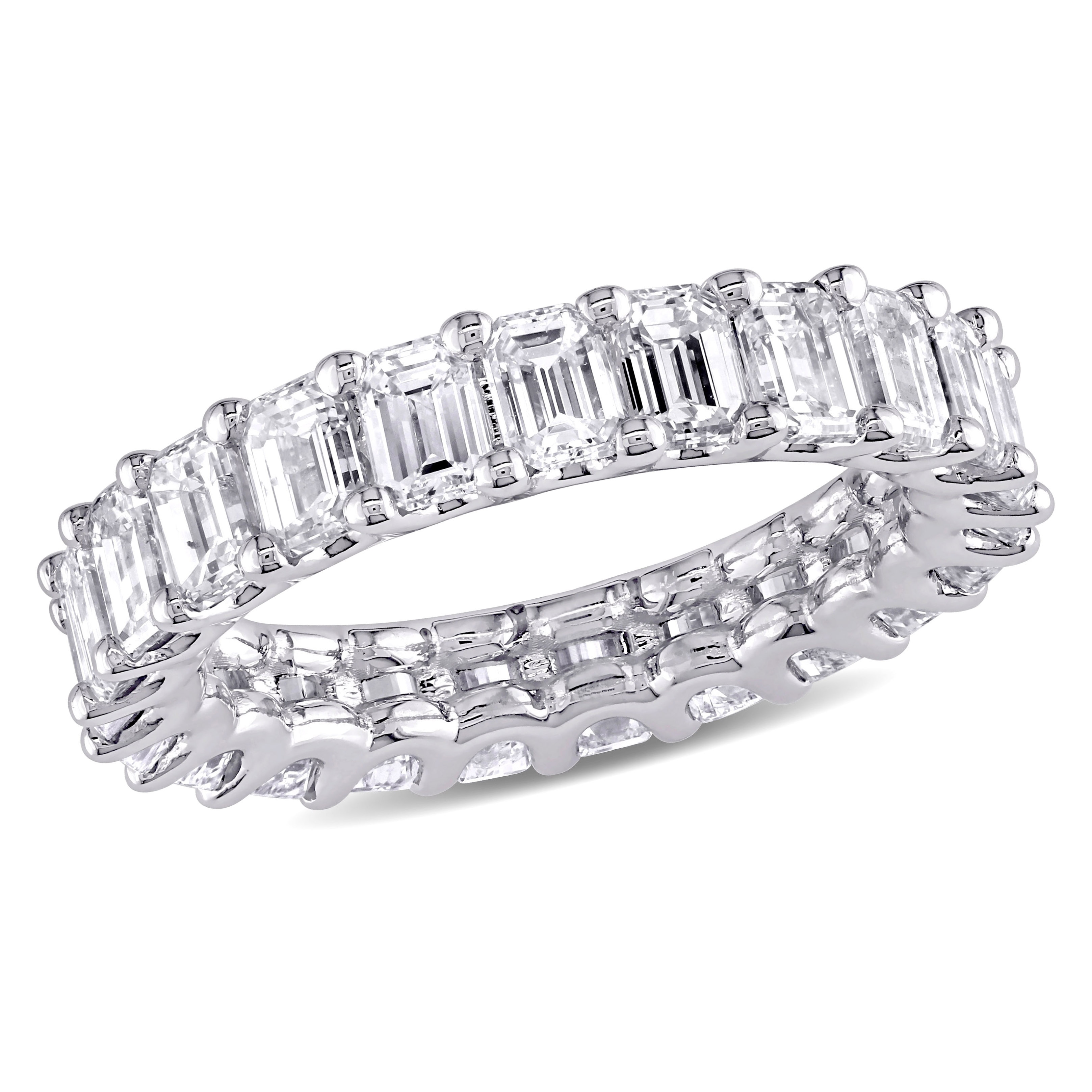 Etenity Bnad,18K White Gold Plated Cubic Zirconia Emerald Cut Eternity Ring Band for Women Men