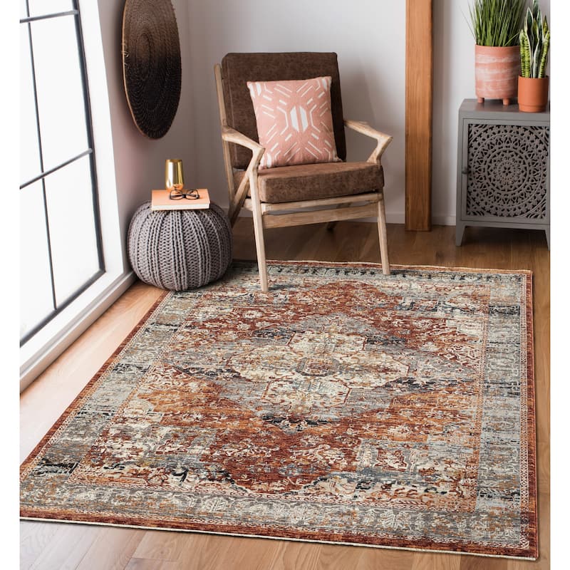 Amelia Collection Traditional Charcoal/Rust Area Rug