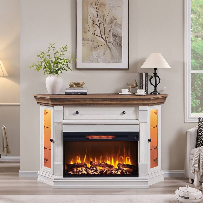 Farmhouse 3-Sided Fireplace TV Stand for 65" TV, Entertainment Center