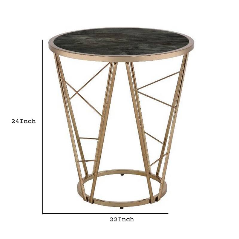 22 in. Black and Gold Round Glass End Table, Sturdy Build End Side Table for Living Rooms