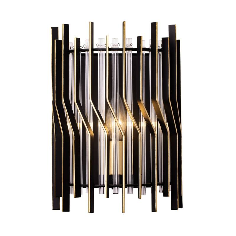 Park Row 1-Light Flush Black and Gold Wall Sconce