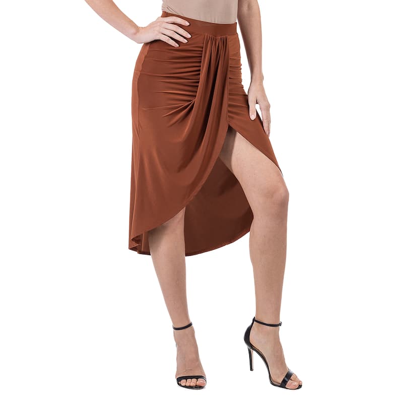 24seven Comfort Apparel Solid Color Knee Length Tulip Skirt