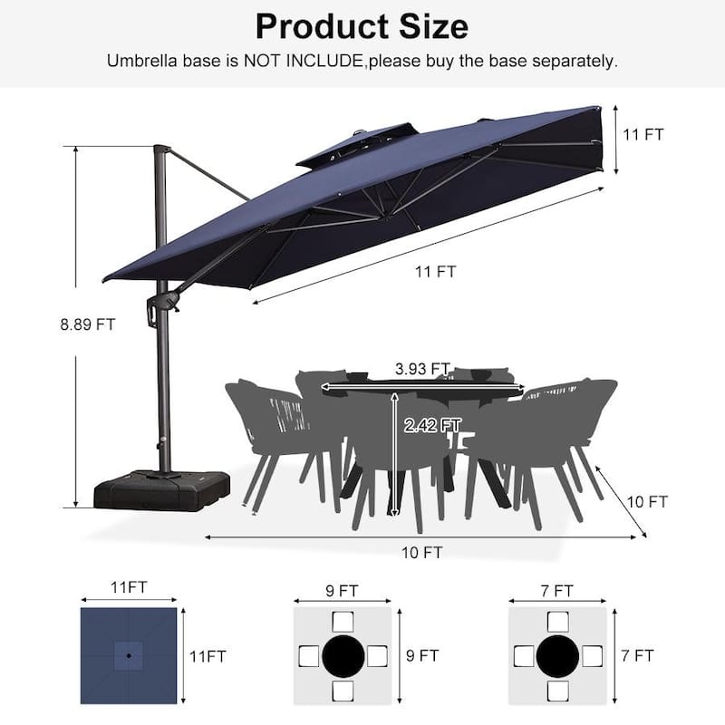 PURPLE LEAF Patio Cantilever Umbrella with 360 Degree Rotation UV Protection