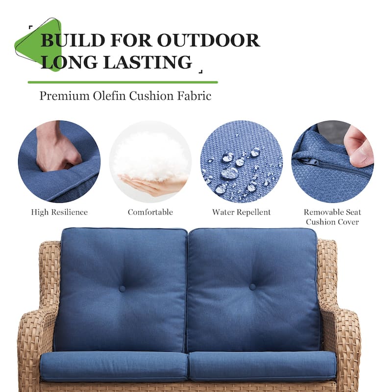 Pocassy Outdoor Loveseat Sofa 2-Seat PE Rattan