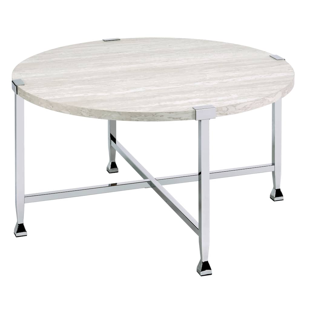 Barstow White Oak and Chrome Round Coffee Table
