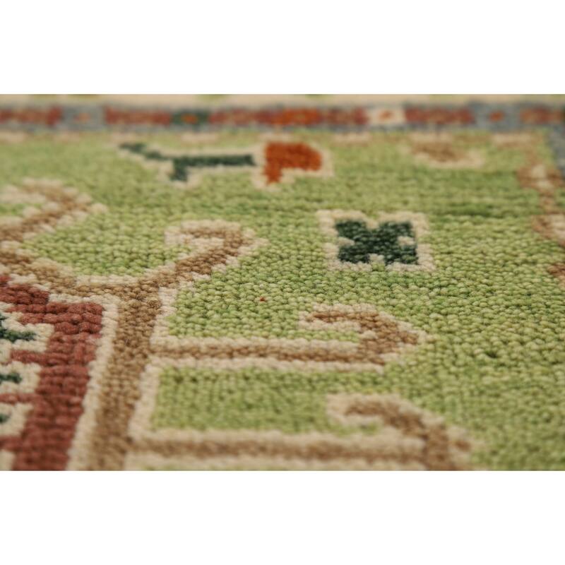Light Green Geometric Khotan Indian Foyer Rug Hand-Knotted Wool Carpet - 2'11"x 5'0"