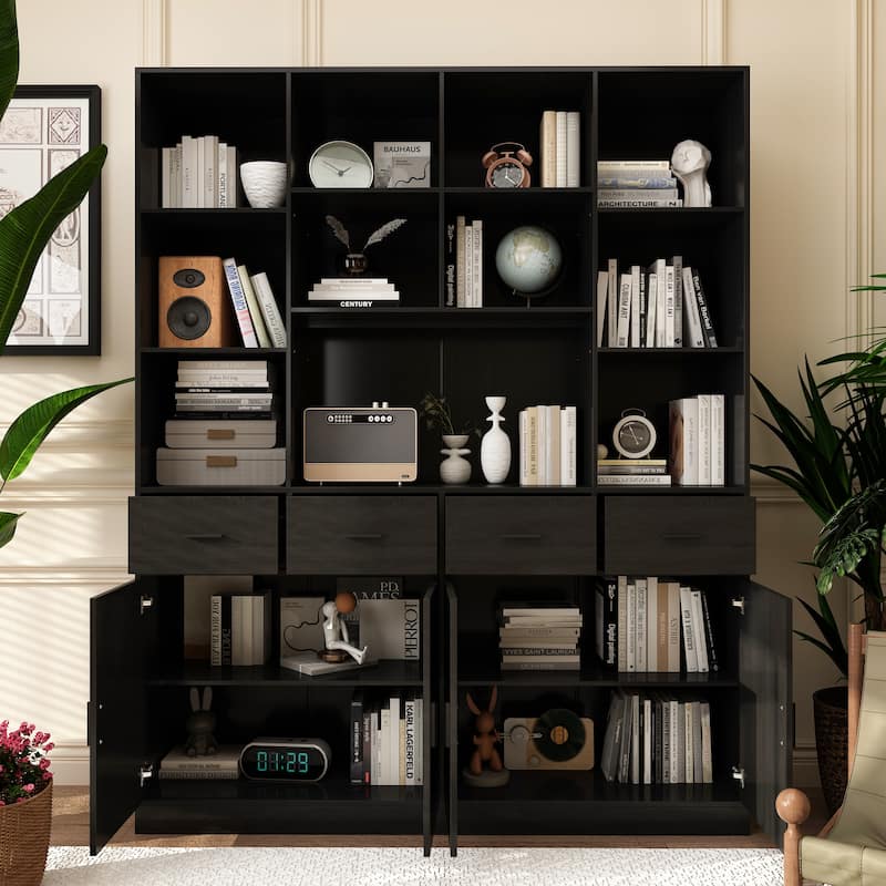 Wood Large Bookshelf Furniture for Bedroom Home Office Living Room - 78.7"H x 63"W