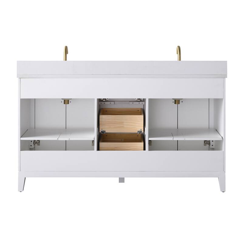Vanity Art 60" Freestanding Bathroom Vanity with Engineered Marble Top and Sinks