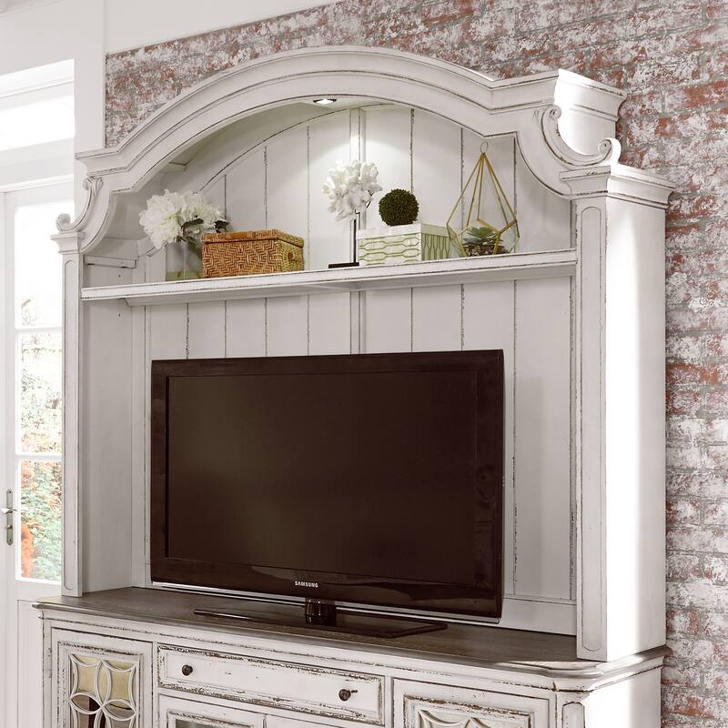 Magnolia Manor Antique White Weathered Bark Entertainment Center