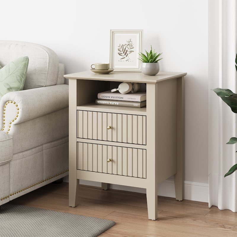 2 Drawers Nightstand with Charging Station