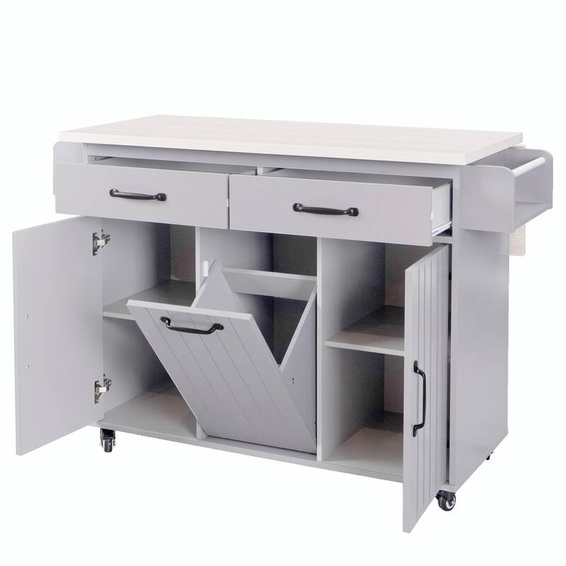 Kitchen Island with Trash Can Storage and Adjustable Shelf