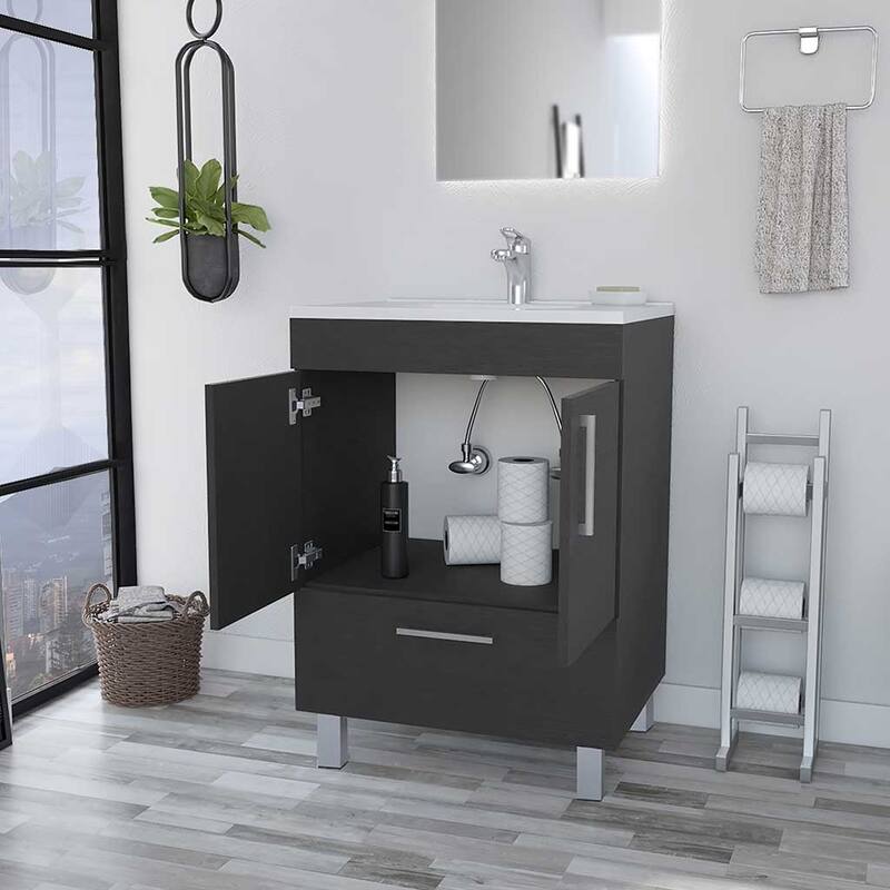 23.6" Single Bathroom Vanity Mayorca, Black Vanity with Double Door Cabinet and Four Legs, Easy to Assemble