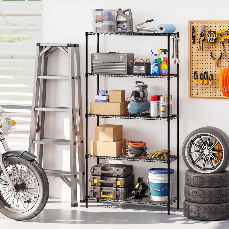 Gymax 5-Tier Metal Storage Shelving Unit w/V-Shaped Wire Rack for Home