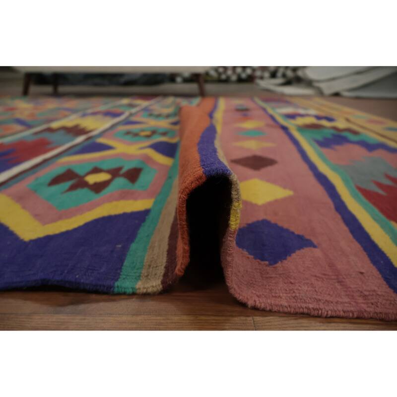 Hand Woven Oriental 100% Wool Carpet Southwestern Tribal Multi-Colored Kilim Area Rug - 9' 10'' X 8' 2''