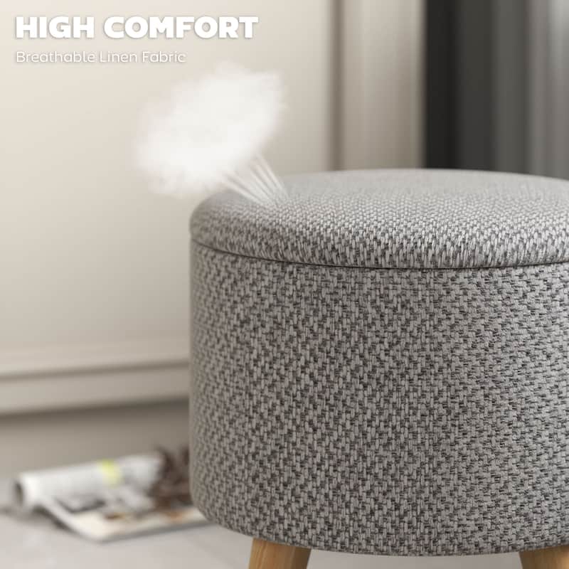 Light Grey Storage Ottoman Footrest with Removable Lid and Hidden Compartment for Bedroom or Living Room