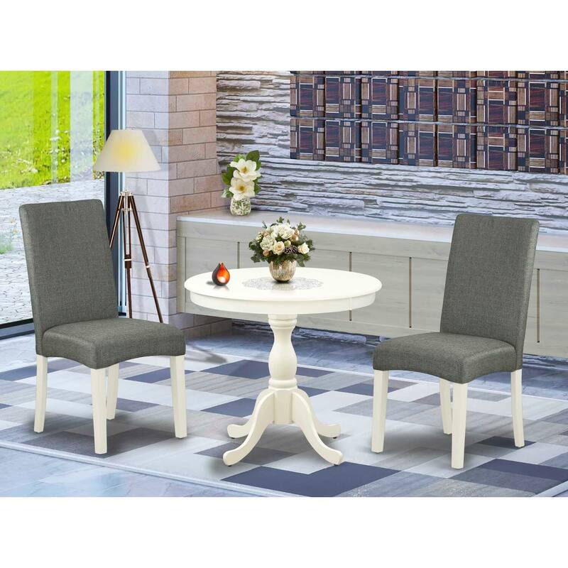 3-Piece Linen White Finish Solid Wood Top - Dining Room Set with High Back - Seats 4