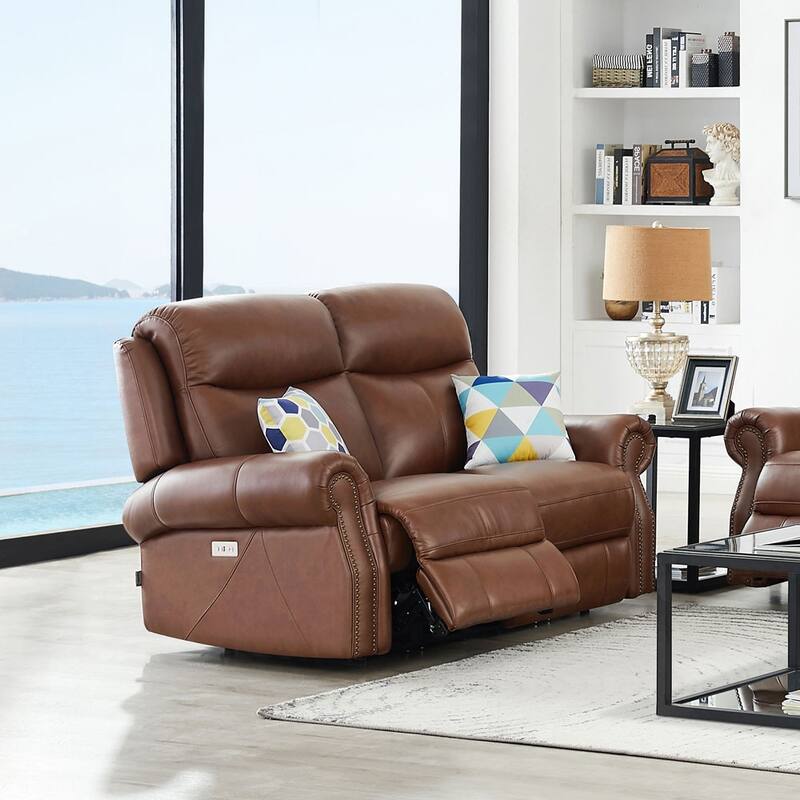 Hydeline Royce Zero Gravity Power Recline and Headrest Top Grain Leather Loveseat