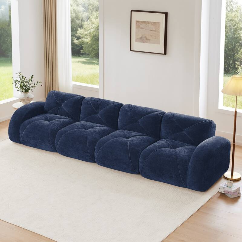 Rossetta 140" 4-Seater Soft Velvet Boneless Modular Sectional Sofa with Tufted Design, No Assembly Required