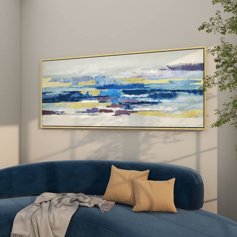 Canvas Landscape Textured Ocean Framed Wall Art with Black and White Accents - Silver - Roche River Decor