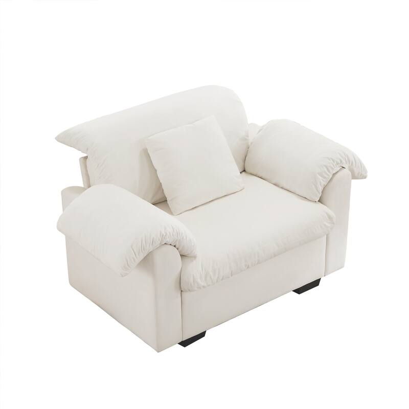 Velvet Deep Seat Storage Sofa Chair with Fluffy Armrest Pillows & Backrest