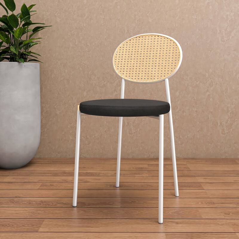 Leisuremod Euston Modern Dining Chair Upholstered Velvet or Leather Seat Wicker Back Accent Chair for Home Living Room & Kitchen