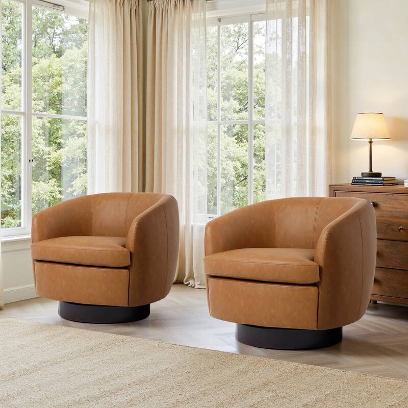 Upholstered Swivel Barrel Chair Set of 2