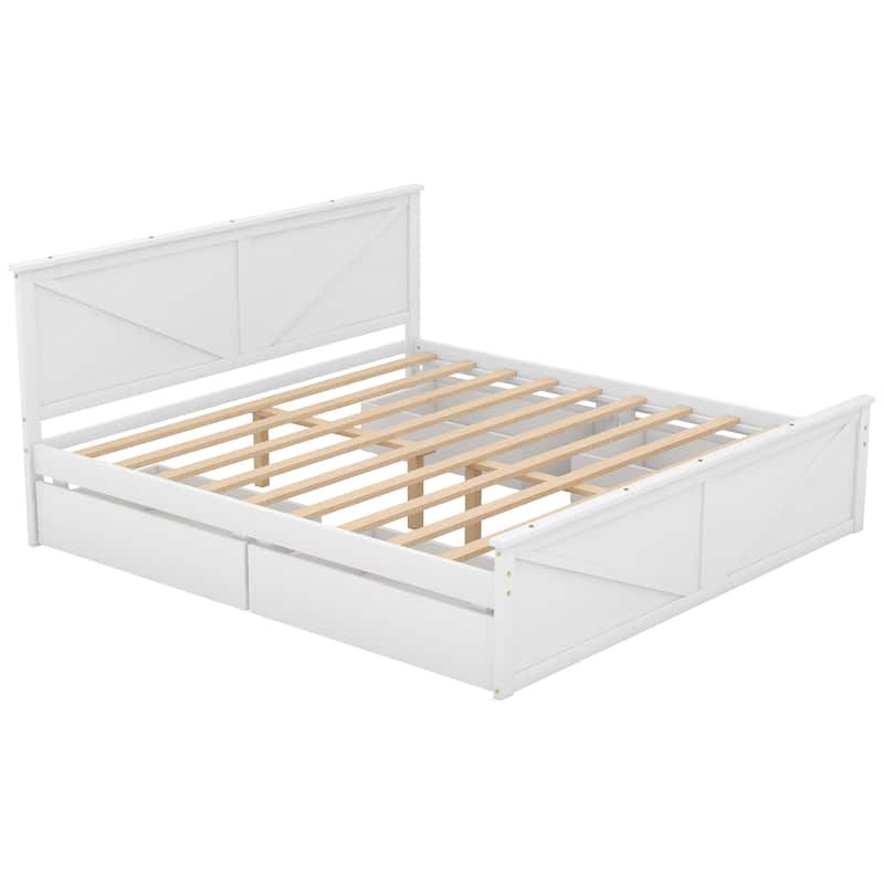 King Size Wooden Platform Bed with Four Drawers