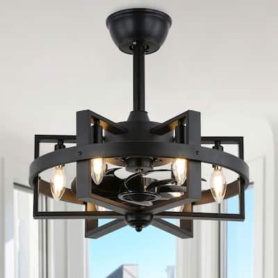 Bella Depot 18" Industrial Ceiling Fan with Light kit and Remote Control, 6-Speed Reversible with Matte Black Metal Caged