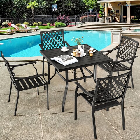 Gymax 5PCS Patio Dining Set Stackable Chairs & Table Set W/ Umbrella
