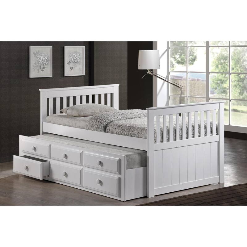 Twin Bed Frame Victorian Style Storage Bed for Kids Boys Bedroom Furniture White