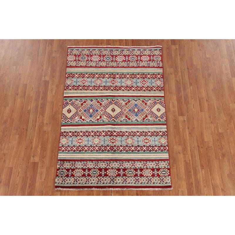 Kazak Area Rug Handmade Traditional Oriental Wool Carpet - 3'10" x 5'10"