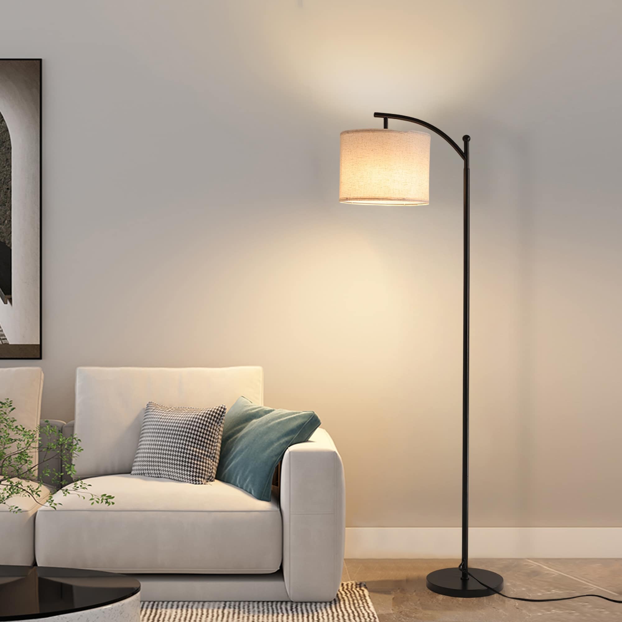 Floor Lamps with 3 Color Temperatures, Black Standing Lamp with Remote and Fabric Shade, Modern-Style Floor Lamp