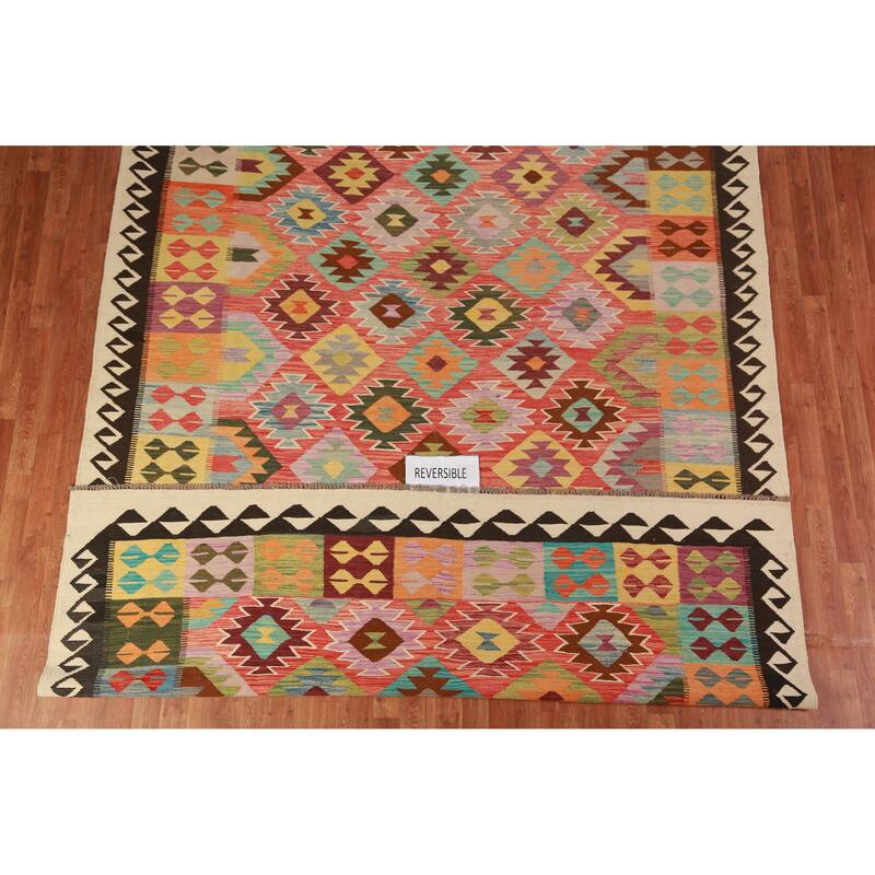Multicolor Kilim Oriental Area Rug Flatweave Tribal Wool Carpet - 8'0"x 11'6"