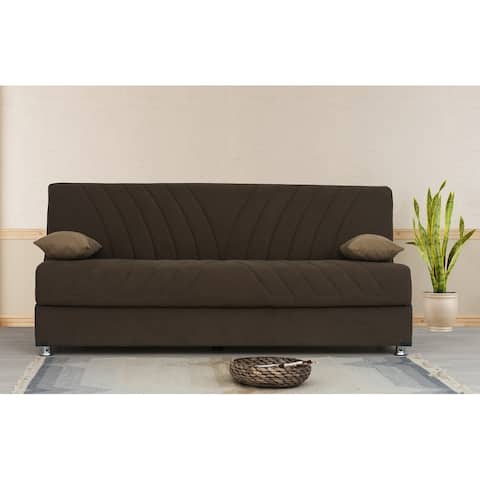 Cordova Brown Fabric Armless Sleeper Sofa with Storage