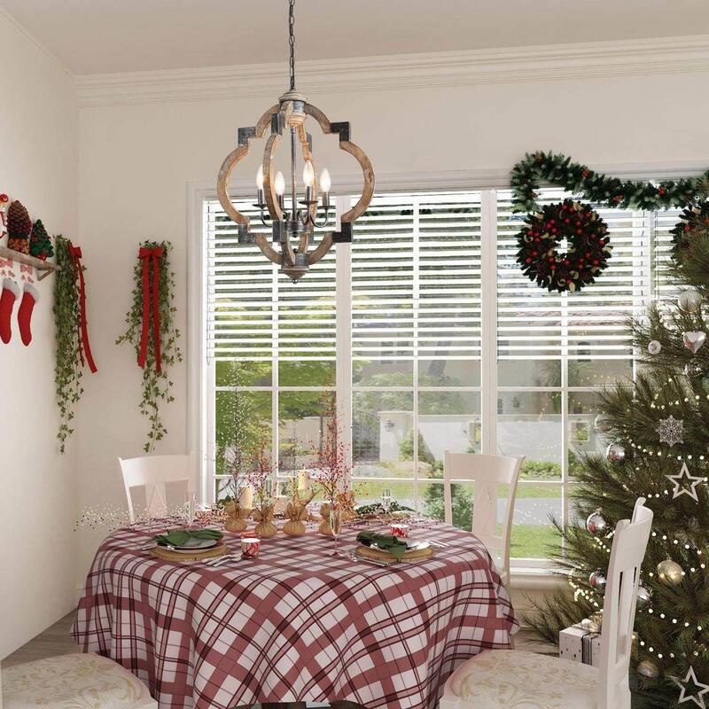 Modern Farmhouse 4-light Lantern Distressed Wood Chandelier for Dining Room